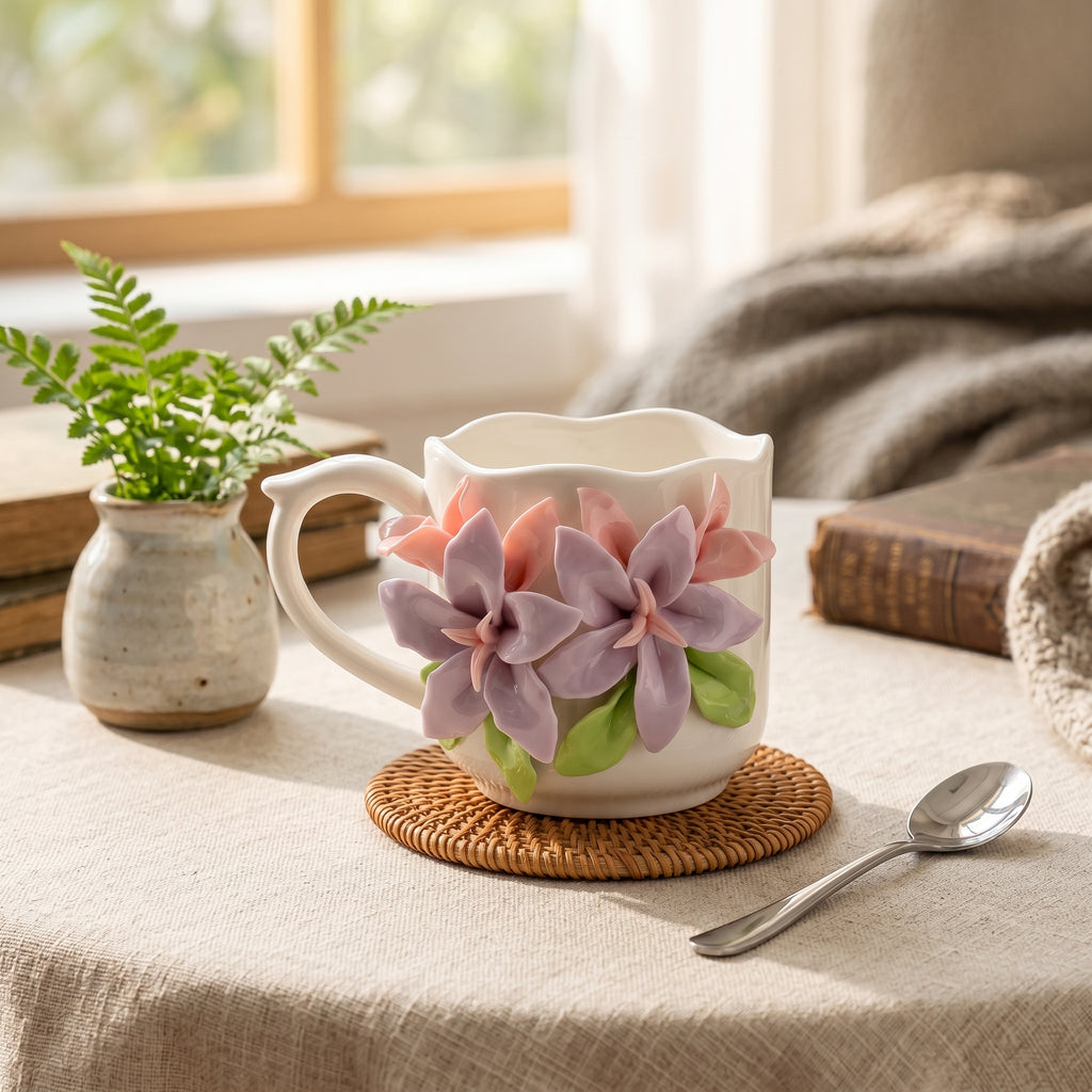 Charaktervolle Lilienbouquet Keramik Tasse