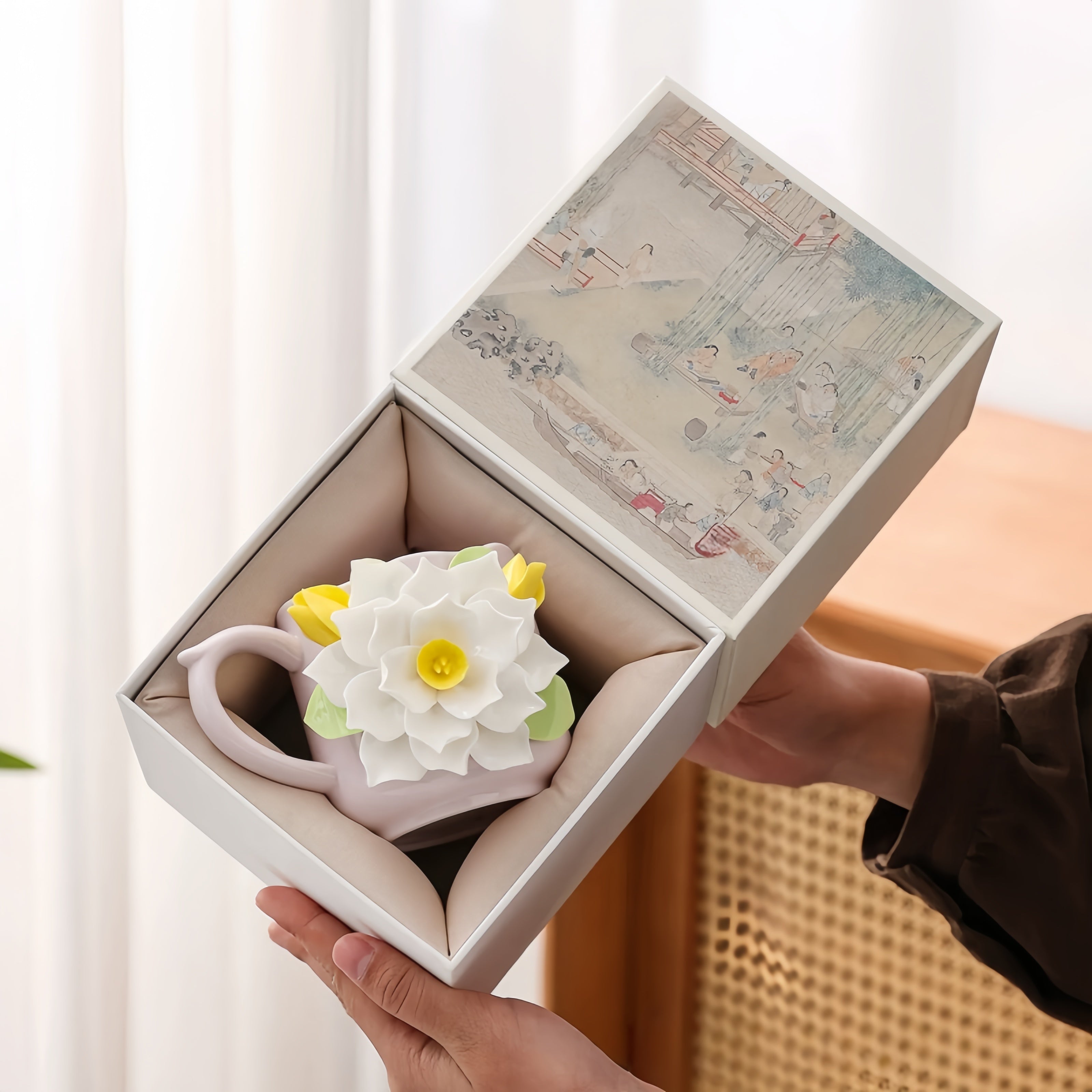 Handgemachte Magnolie Relief Keramik Tasse