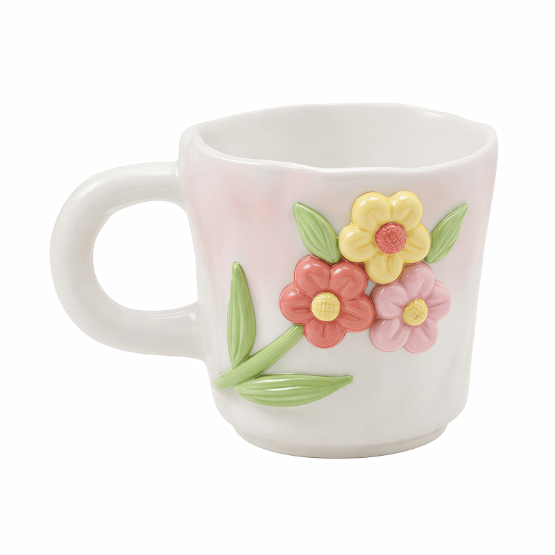 Keramik-Marktasse mit Tulpenrelief und floraler Prägung