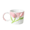 Kreative geprägte Tulpe Relief Porzellanbecher mit gedrehtem Griff